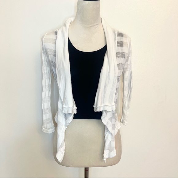 Charlotte Russe White Striped Sheer Women's Striped Cardigan - Picture 1 of 8